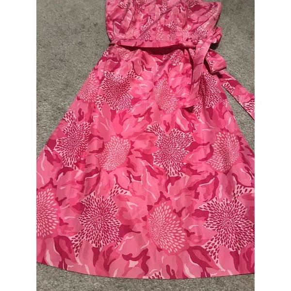 VTG Lilly Pulitzer Strapless‎ Tube Corset Lined Silk Dress Pink Floral Sz 0 - Image 2