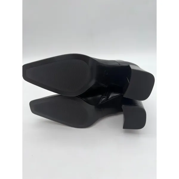 Mango Minimalist Black Vegan Leather Classic Elegance Ankle Block Heel Boots 8.5 - Image 8