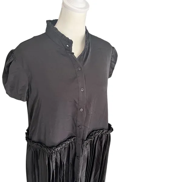 Taylor Tillman Katie Black Pleated Shirt Dress Puff Sleeve NWT S - Image 4