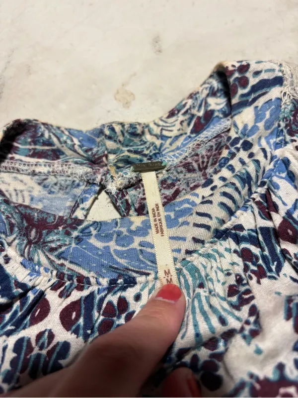 Free people Blue pattern Printed Long Sleeve Top medium - Image 7