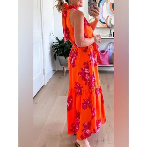Scoop bright orange and pink floral halter neck maxi dress size small NWT - Image 2