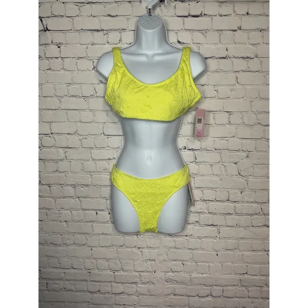 Hurley Crochet Soft Strap‎ Bikini Set Yellow Cheeky Coverage Swimsuit size XS - Image 3