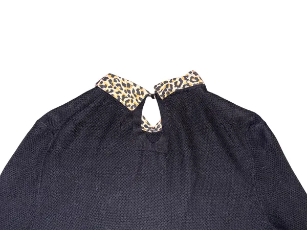 J.Crew Black Sweater with Leopard Print Collar - Image 5