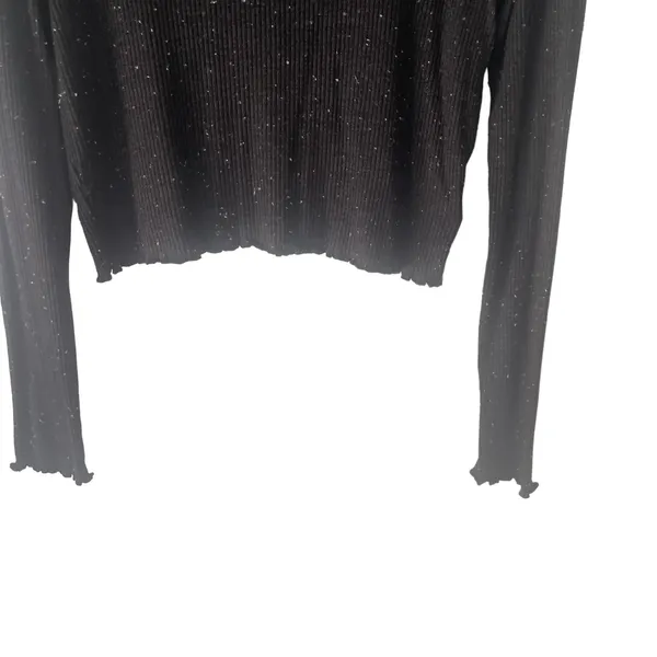 American Eagle Women's Size Large Black‎ Speckled Lettuce Edge Cropped Top - Image 3