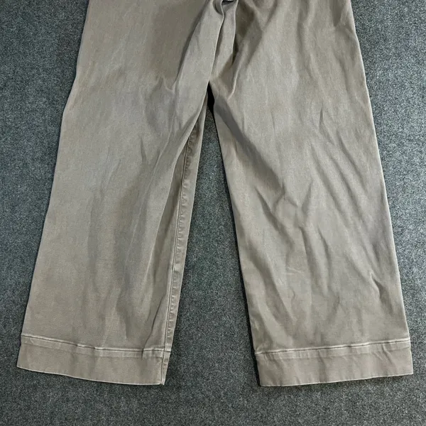 Spanx Stretch Twill Wide Leg Crop Pants Taupe Brown High Rise Button Detail M - Image 12