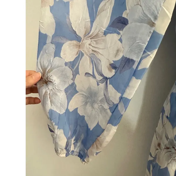 Joie‎ Blue Floral Chiffon Ruffle V-Neck Mini Dress Long Sleeve Large Coquette - Image 5