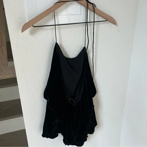 Alice + Olivia Marybeth Velvet Layer Halter Neck Tank Top in Black - Image 5