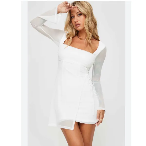 Princess Polly NWT Martinez White Mesh Long Sleeve Mini Dress Square Neck Size 0 - Image 2