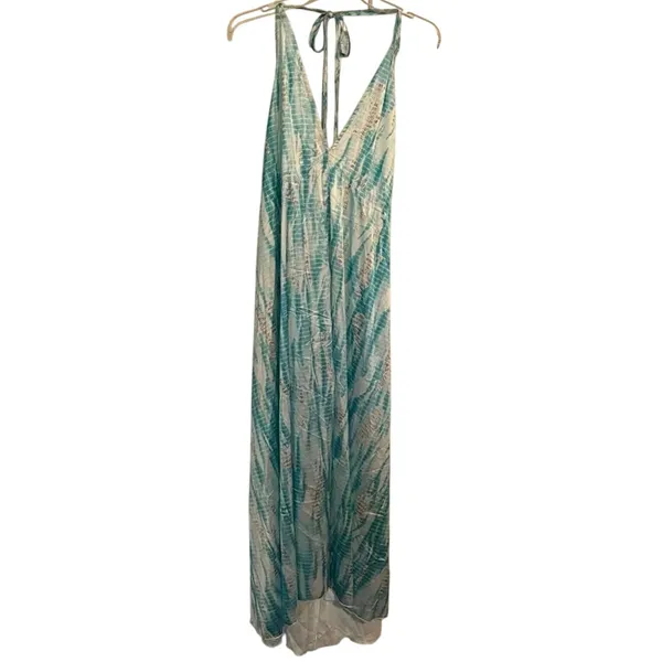 Tie Dye Print Lace-up Halter Open Back V Neck Maxi Dress, Size XL - Image 5