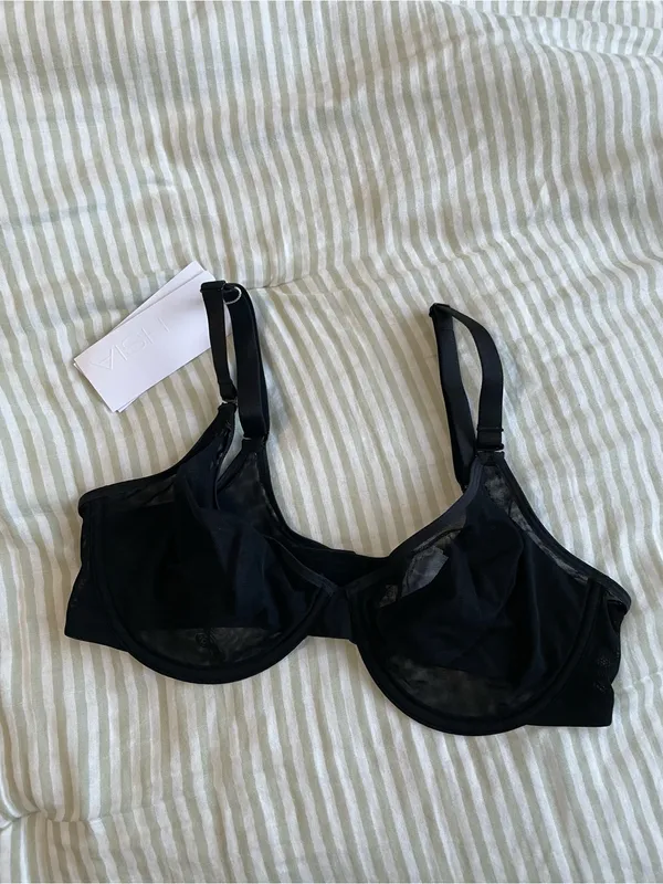 New HSIA Seraphina Unlined Underwire Sheer Mesh Bra Size 36C Black Balconette - Image 2