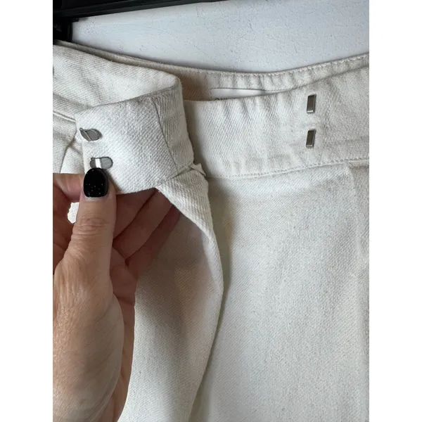 Oak + Fort Pants Women 4‎ Ivory Linen Blend Pleated Crossover High Waist Preppy - Image 6