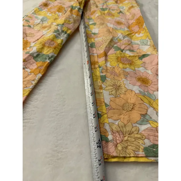 Insense Floral Linen Blend Pants Womens 26 Yellow Pink Retro Drawstring Straight - Image 7