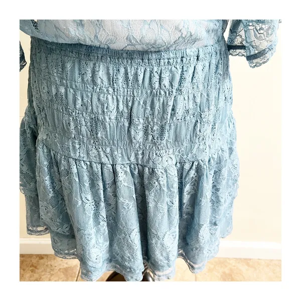 Free People Mini Dress XL Lala Lace V-Neck Flutter Sleeve Coquette Baby Denim - Image 9