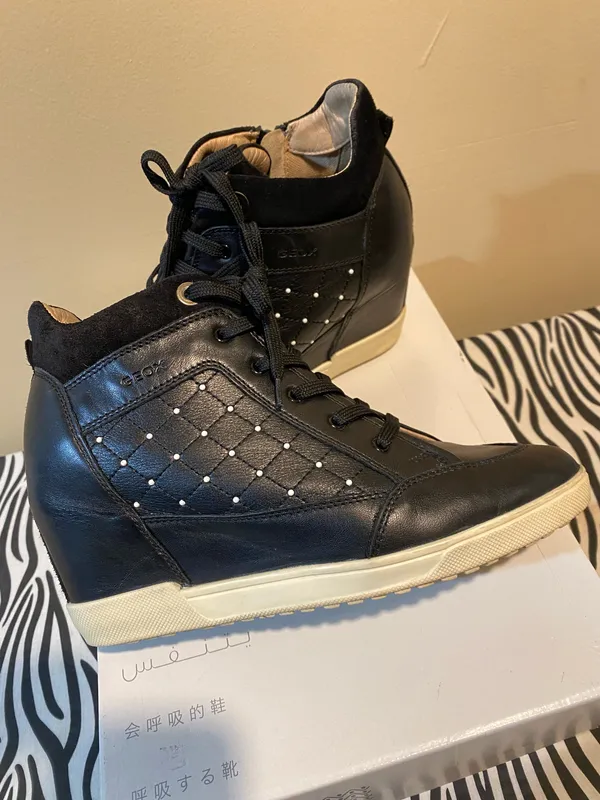 Black Leather Geox Wedge Sneakers 9 - Image 5