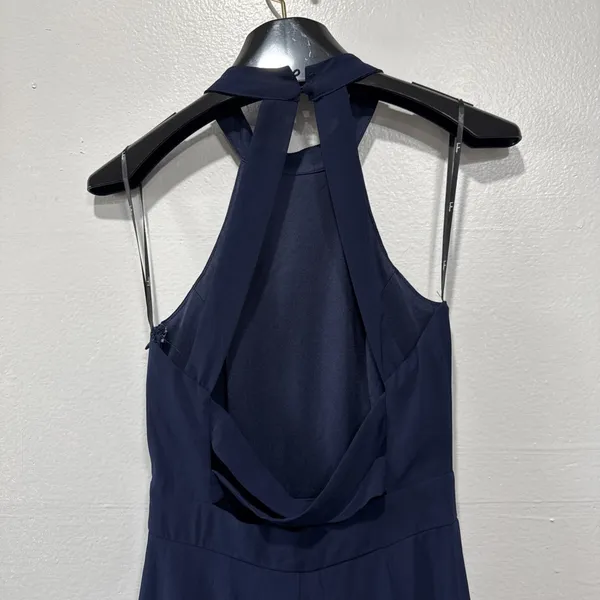 Lulus Navy Blue Chiffon Maxi Dress Halter Open Back Womens XS Bridesmaid Evening - Image 8