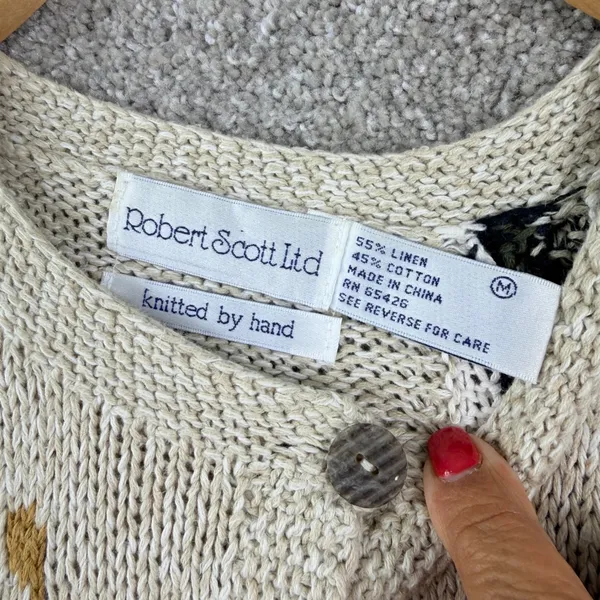 Robert Scott Women M Hand Knit Floral Fair Isle Cardigan Folk Art Cottagecore - Image 3