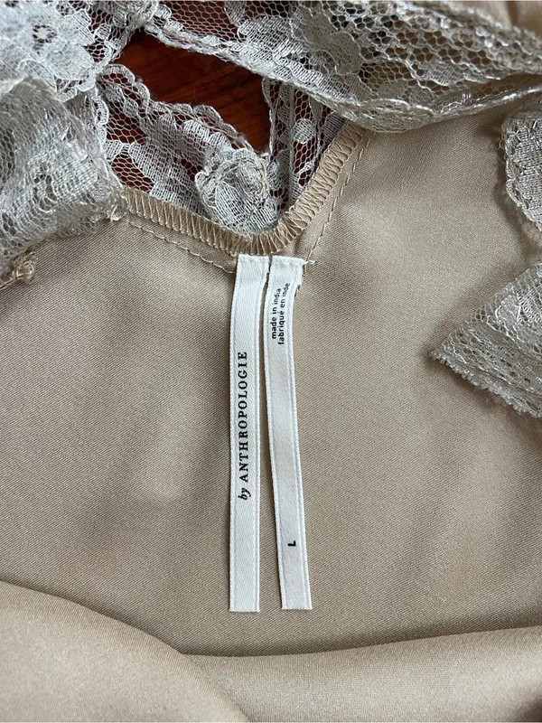 By Anthropologie Reversible Lace-Trimmed Sleep Dress Satin Gold Cutout Sz L 🧡🎀 - Image 16