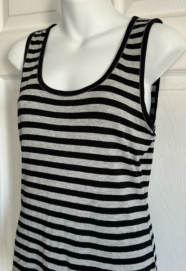 Ann Taylor Striped Black & Gray Glitter Trim Tank Top M - Image 3