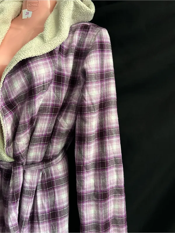 UGG Women's Plush Purple Plaid Robe with Sherpa Trim SM - Image 4