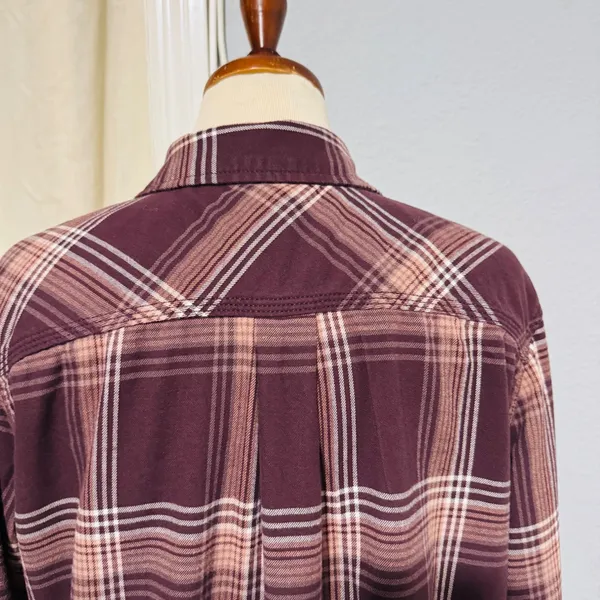 Carhartt 100% Heavy Coton Womens Burgundy Plaid‎ Flannel Henley Popover Size L - Image 7
