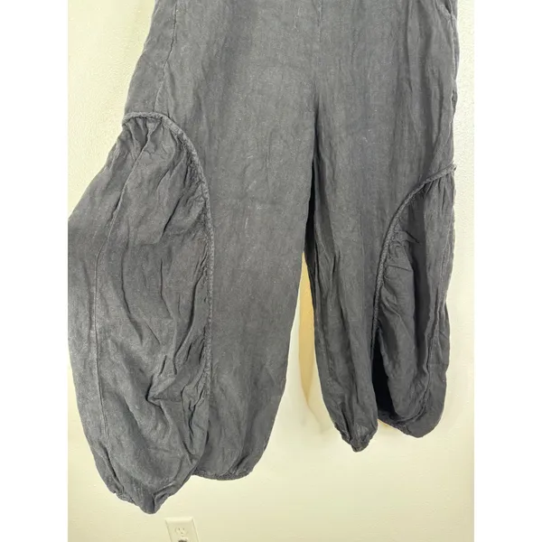 Match Point Black 100% Linen Balloon Lantern Pants Womens Medium LP169 USA Made - Image 3