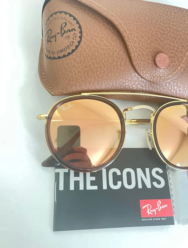 Rayban Sunglasses Round Double Bridge Gold Size 51mm - Image 5