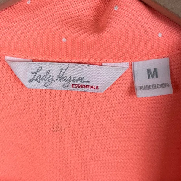 Lady Hagen Women's V-neck Golf Tank Top Size Medium Neon Orange Polka Dot Logo - Image 5