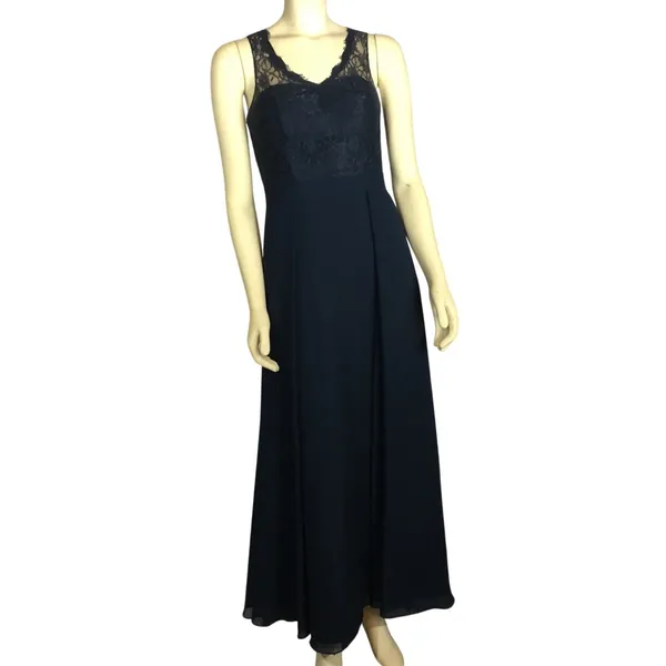 Azazie Navy Lace Chiffon Open Back Bridesmaid Formal Maxi Gown X Small - Image 6