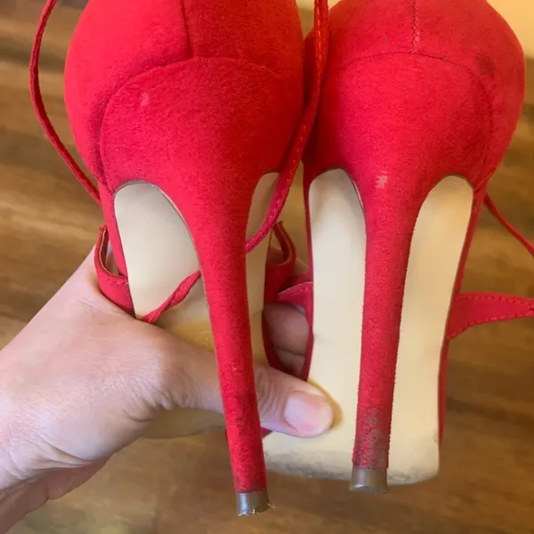 Lulus All the Applause Red Suede Lace-up heels. Women’s size 8 ankle ties formal - Image 8