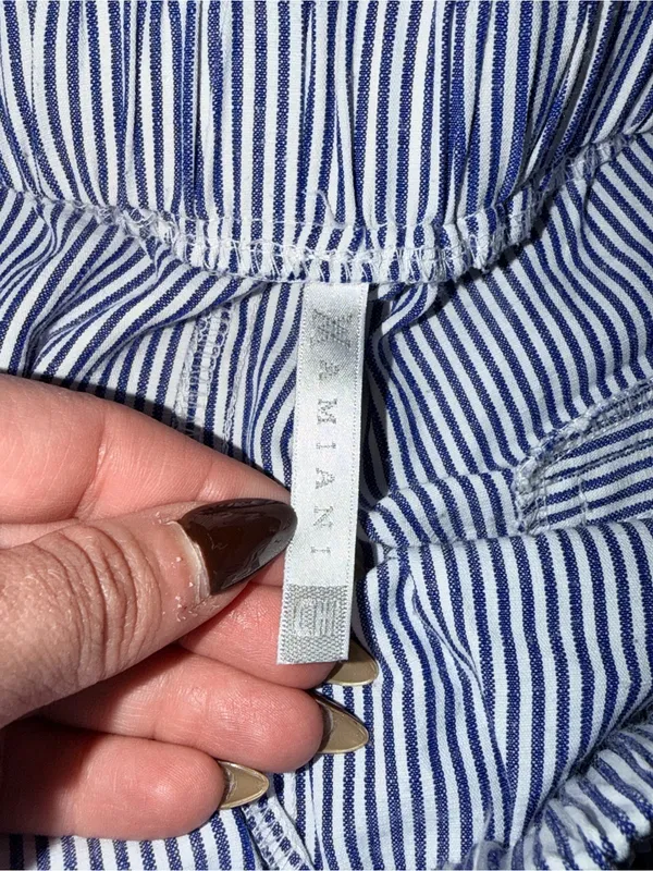 Amiani Blue and White Pinstriped Drawstring Shorts - Image 3