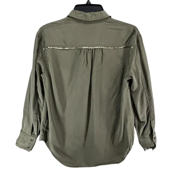 Free People Off Campus Shirt Womens XS Moss‎ Green Tencel Metallic Boho Utility - Image 6