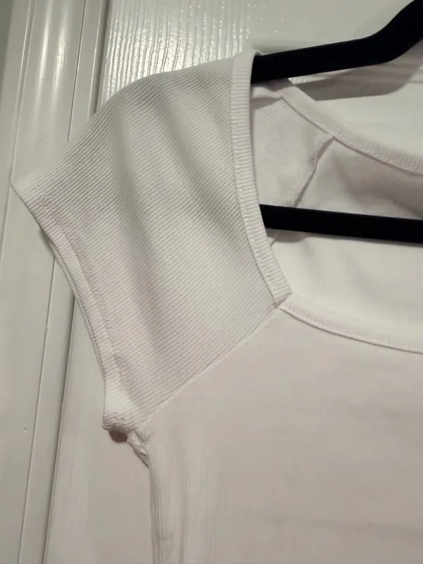 NWOT Madewell Size XS White Square Neck Short Sleeve Ribbed Stretch Cropped Top - Image 3