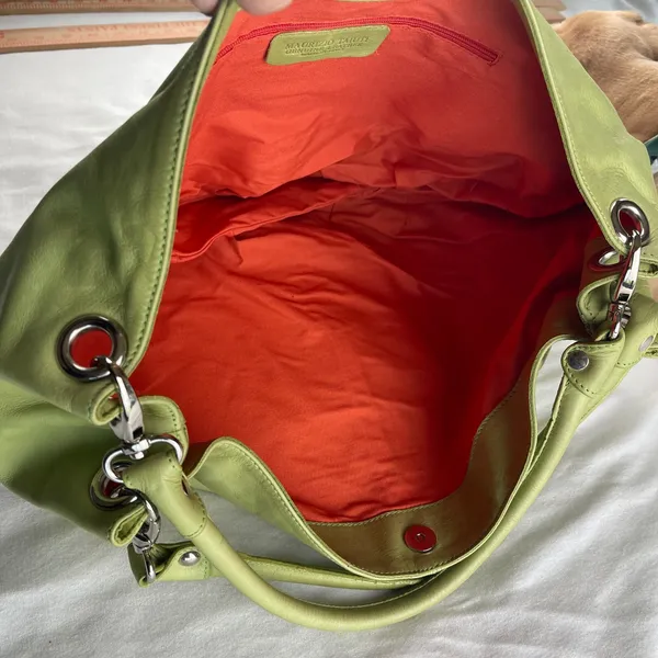 Maurizio Taiuti Green Leather Hobo‎ Bag Made in Italy Chartreuse Large Shoulder - Image 4