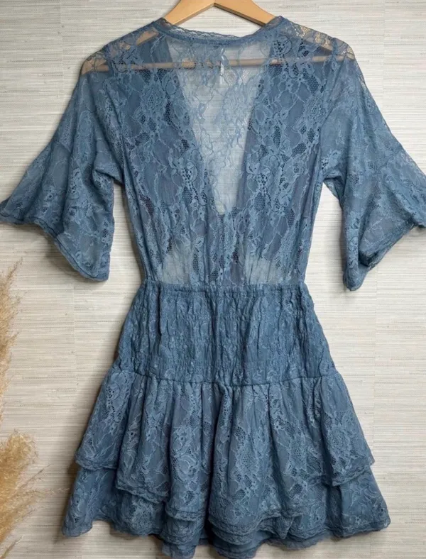 Free People Lace Blue Mini Dress - Image 4