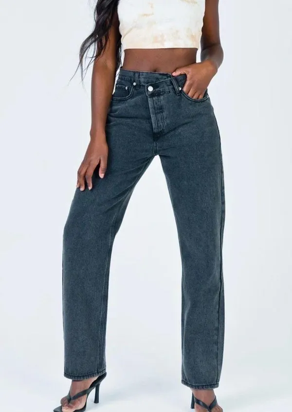 Princess Polly Asymmetric Straight Leg Jeans Black - Image 3