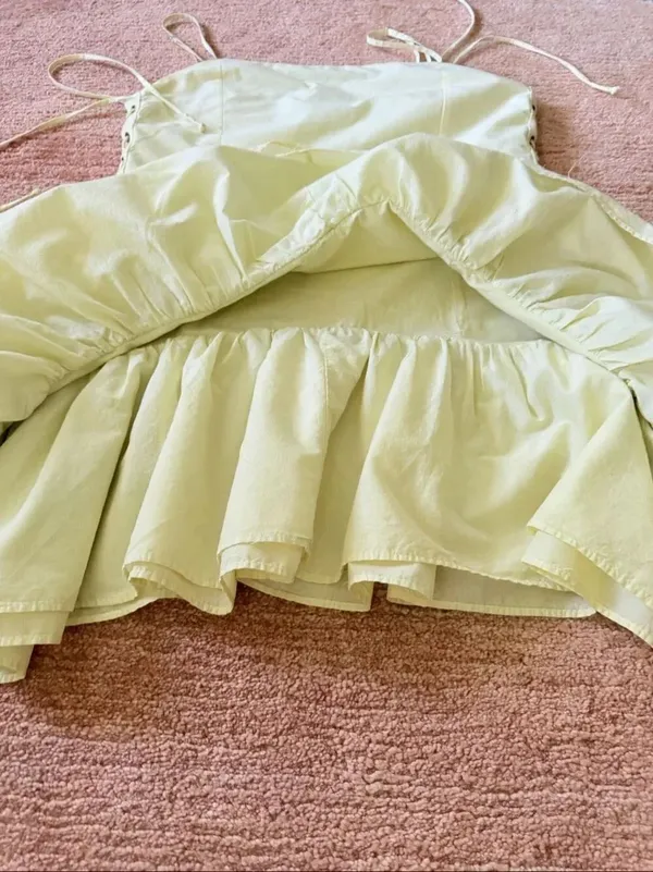 Zara S Yellow Cotton Peplum Mini Dress Lace Up Sides Adjustable Straps - Image 10