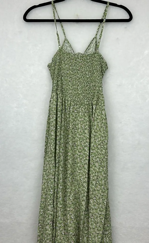 Herperus Tie Front Floral Maxi Dress Sz M Spaghettis Straps Green - Image 7