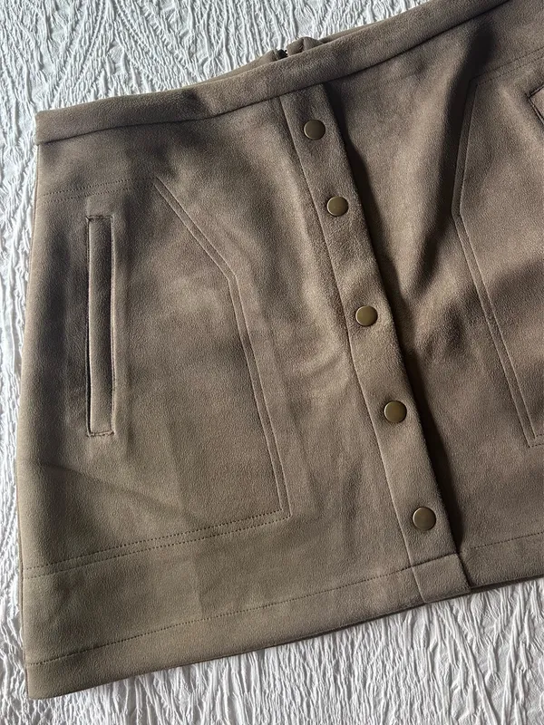 Dry Goods Suede Olive Brown Skirt - Image 2