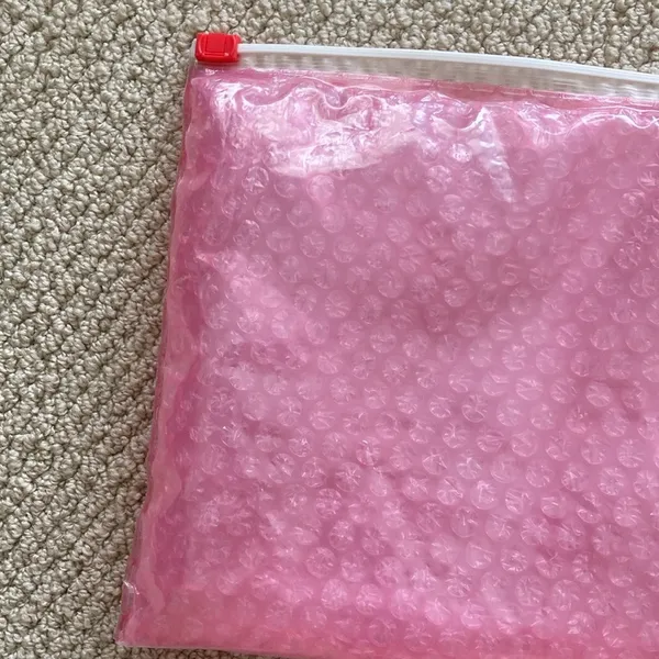 Glossier Bubble Pink Zipper Cosmetic Bag Pouch Slide Closure Like New 10.5” x 9” - Image 2