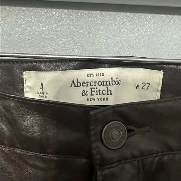 Abercrombie & Fitch Womens Faux Leather Skinny Pants Dark Brown Ankle Zip 4 W27 - Image 4