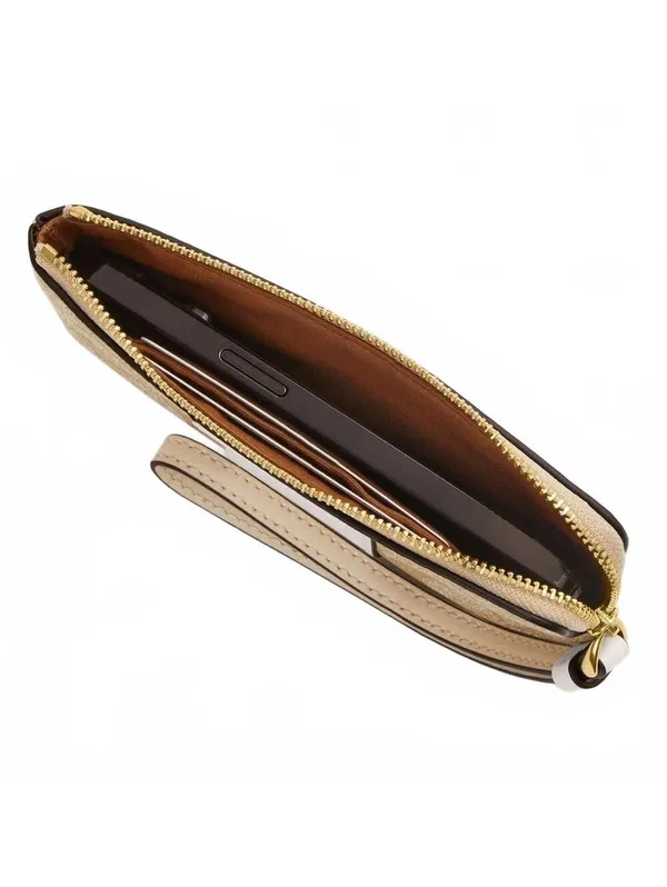 Coach Corner Zip Wristlet Signature Monogram Canvas Gold Light Khaki - Image 3