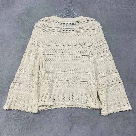 Madewell Sweater Womens Large Sand‎ Beige Cotton Blend Knit Bell Sleeve NU548 - Image 8