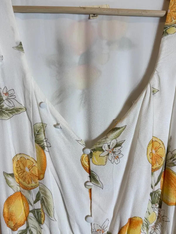 For Love & Lemons Limonada Tie-Front Jumpsuit Women's Medium White Lemon Print - Image 10