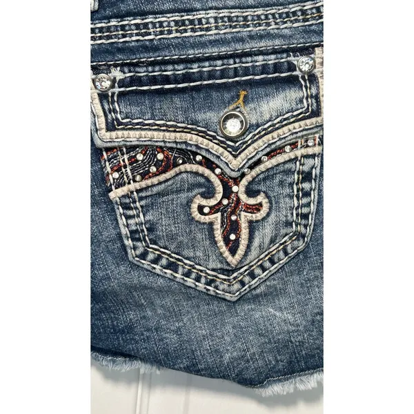 Rock Revival Bambi Low Rise Denim Shorts Size 29 Embellished Fleur‎ de Lis Y2K - Image 4