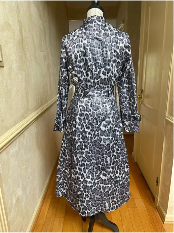 ABS Silver Label Black Grey Leopard Print Belted Trench Coat Jacket XS Statement - Image 4