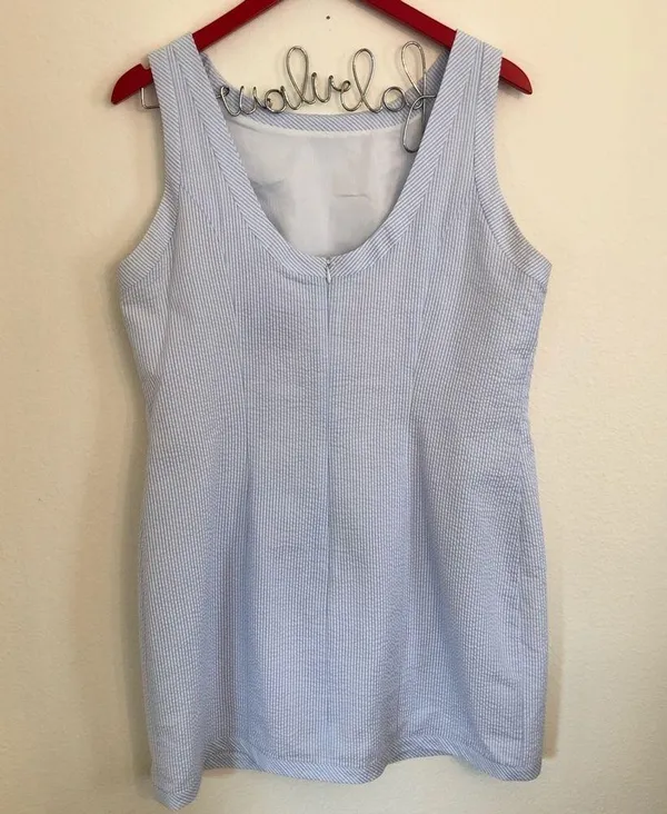 Lauren James Blue/white Seersucker Mini Dress L - Image 4