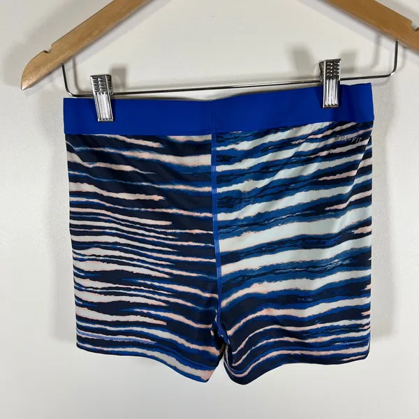 Nike Pro Dri-FIT Women Blue Pink‎ Striped Compression Athletic Shorts Size Large - Image 6
