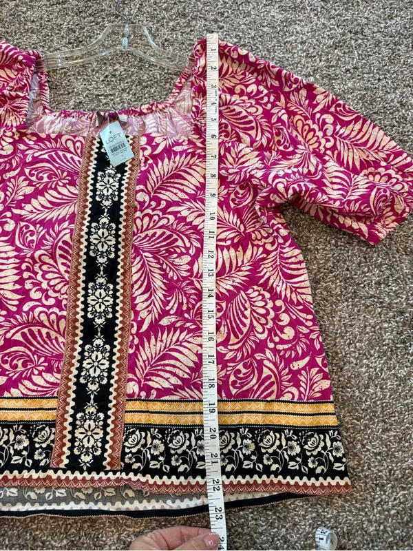 Loft Petites Pink Botanical Print Square Neck Puff Sleeve Blouse MP NWT - Image 5
