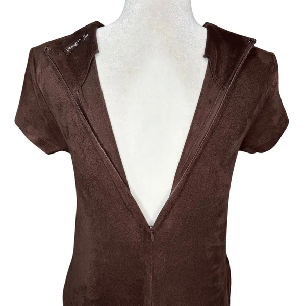 J McLaughlin Dress XS Brown Faux‎ Suede Swing Short Sleeve Pockets Minimalist - Image 7
