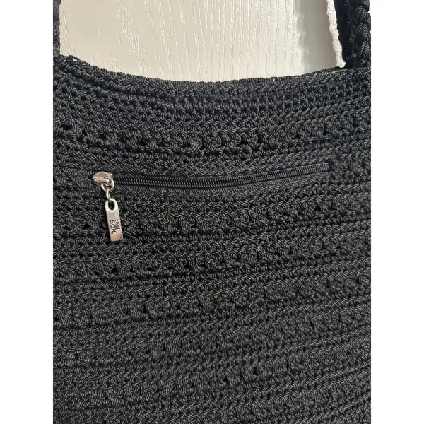 The Sak‎ Black Crochet Shoulder Bag Vintage Woven Boho Tote Braided Strap Granny - Image 3